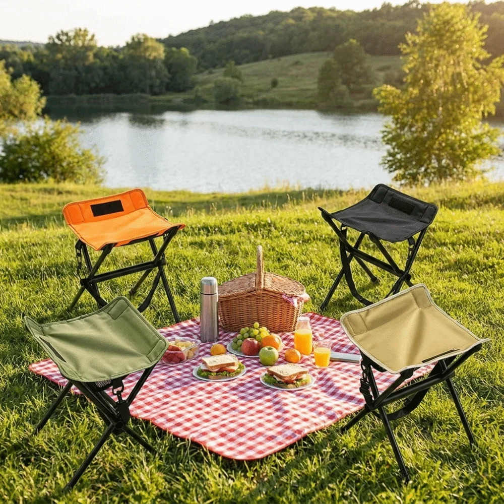 Ultra-Light Outdoor Folding Stool Foldable Four-Legged Camping Chair Strong Load-bearing Small Bench Fishing Chair Beach Use