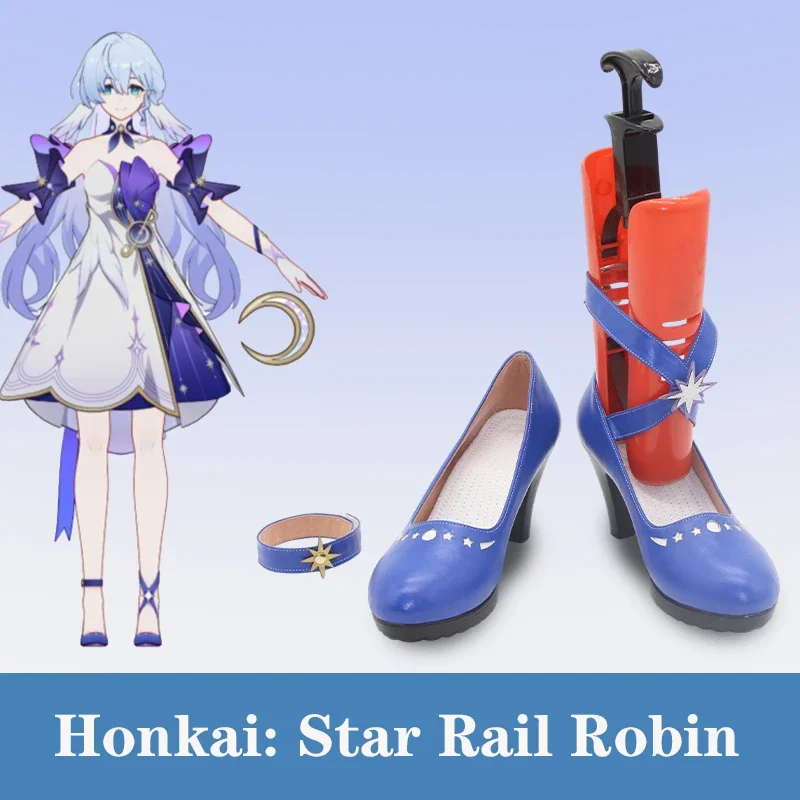 

Женская обувь Honkai: Star Rail Robin, новейший костюм для косплея, реквизит для игры в стиле аниме, униформа Hallowen для ролевых игр, синие высокие каблуки