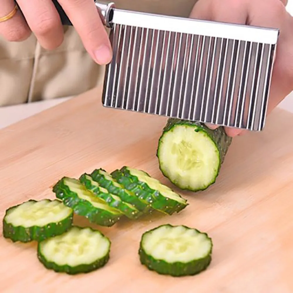 Wavy Crinkle Cutting Knife Stainless Steel Potato Slicer Wave Shape Cutter for Veggie French Fry Cucumber Home Kitchen Gadget
