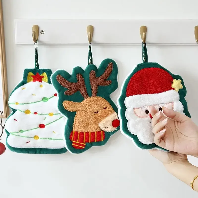 

Christmas Hand Towel Hanging Type Thickened Coral Fleece Towel Kitchen Absorbent Quick Drying Rag