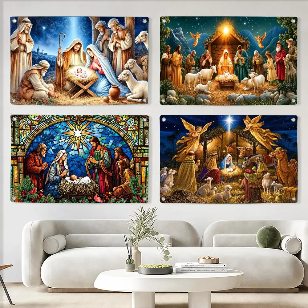 Christmas Nativity Holy Scene Flags Custom Wall Hanging Background Art Banner For Bedroom Home Living Room Outdoor Decor