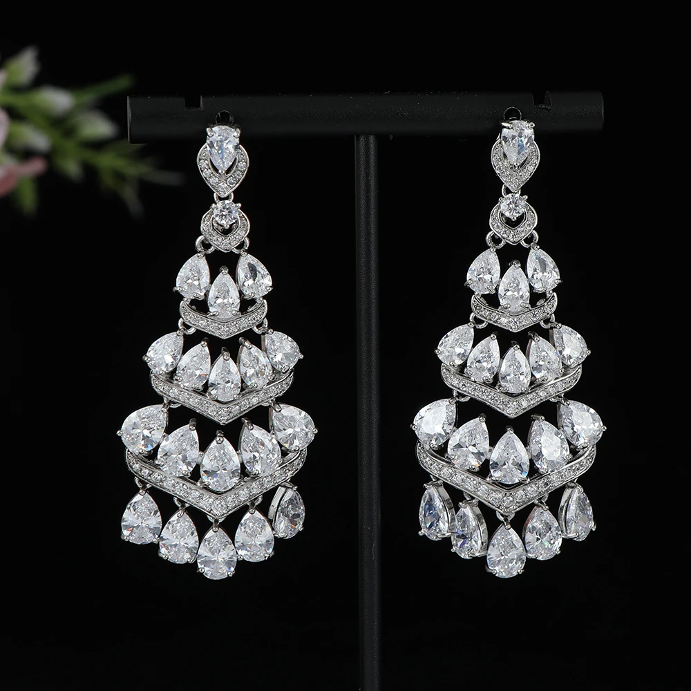 

Luxury Multilayer Long Waterdrop Tassel Earrings For Women Wedding Cubic Zirconia CZ DUBAI Bridal Earring Jewelry A0227