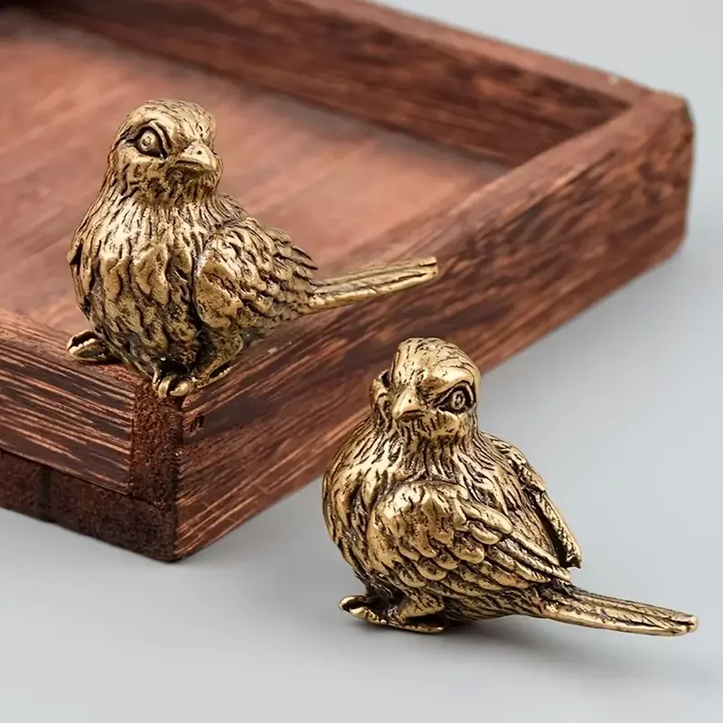 Antike Messing-Spatz-Statue, Vogel-Skulptur, massives Messing, Vogel, Heimdekoration, Sammlerstück, Mini-Tierfigur für verschiedene Raumanten – Detail 2