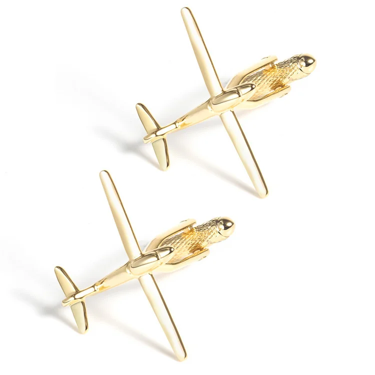 Gemelli personalizzati in metallo liscio oro a forma di aeroplano, da uomo, per camicia francese, con chiodi sulle maniche, regalo di Natale_voghion.com