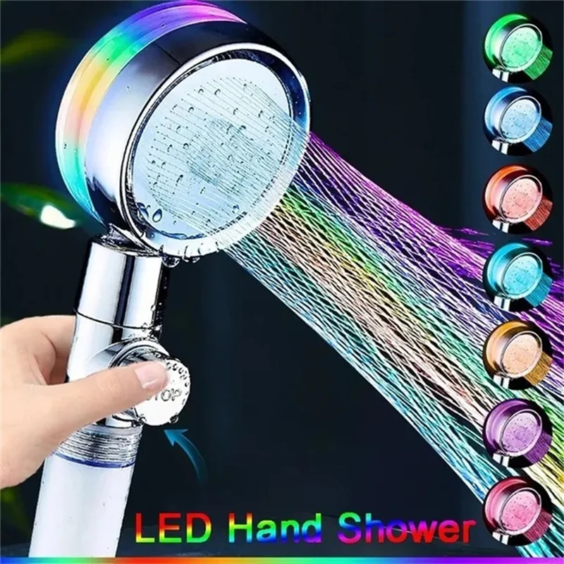 7 Colors Changing LED Shower Head Handheld Automatic Filter High Pressure Shower Nozzle 360 Degree Spin Spa Bathroom Accessories