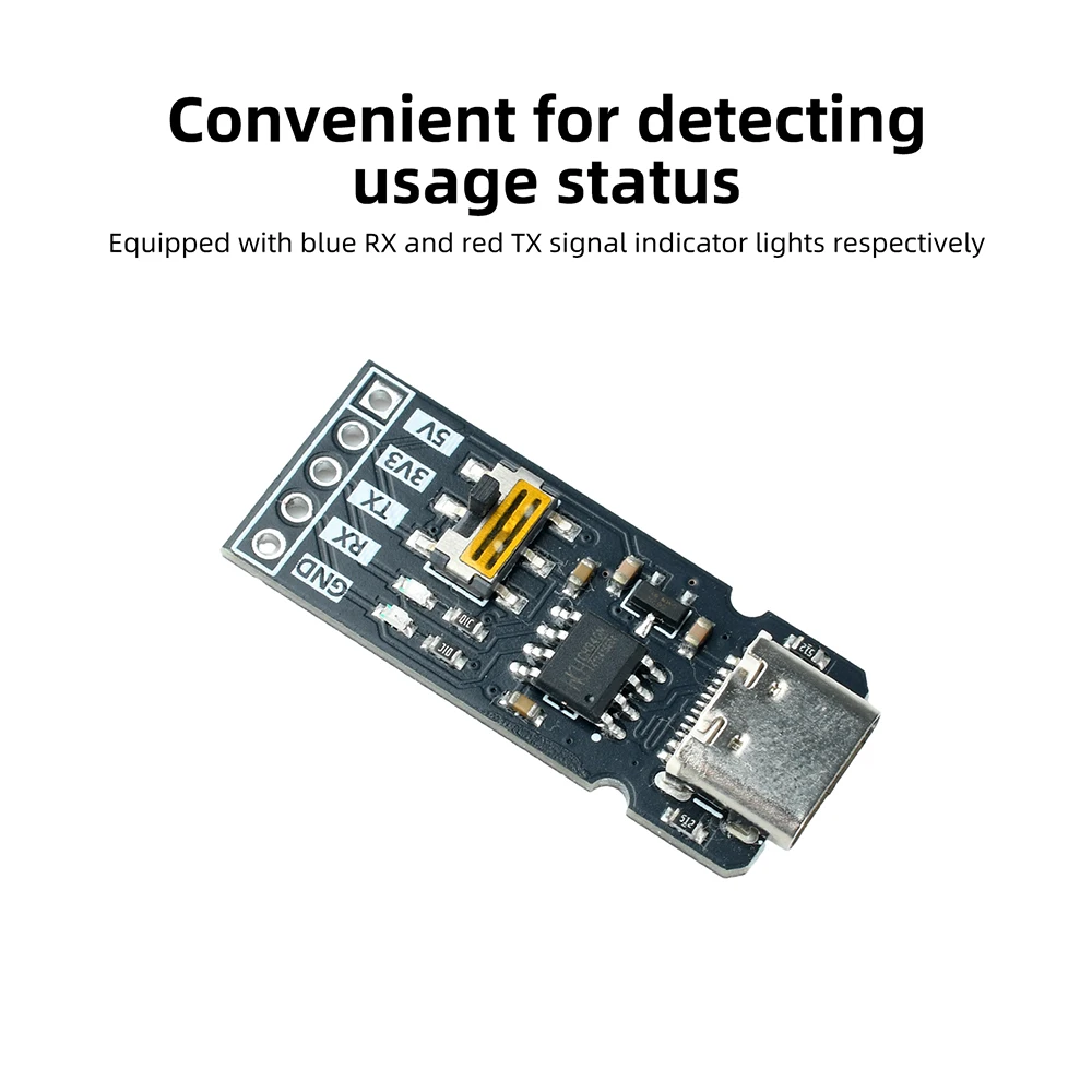 USB-to-TTL Serial Port Module CH340N chip with Toggle Switch for Selecting 3.3V/5V & blue RX and red TX signal LED plug-and-play