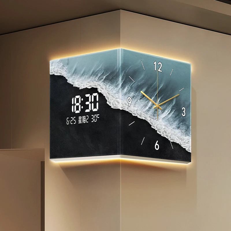 Corner Double-Sided Living Room Wall Clock Creative LED Clock Mural Digital Date Calendar Watch Suitable For Home Decoration