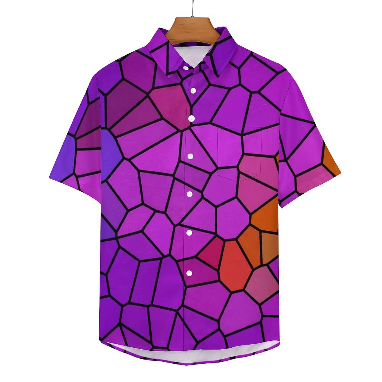 Geometric Vacation Shirt Stained Glass Abstract Art Hawaiian Casual Shirts Mens Vintage Blouses Short Sleeves Pattern Clothing