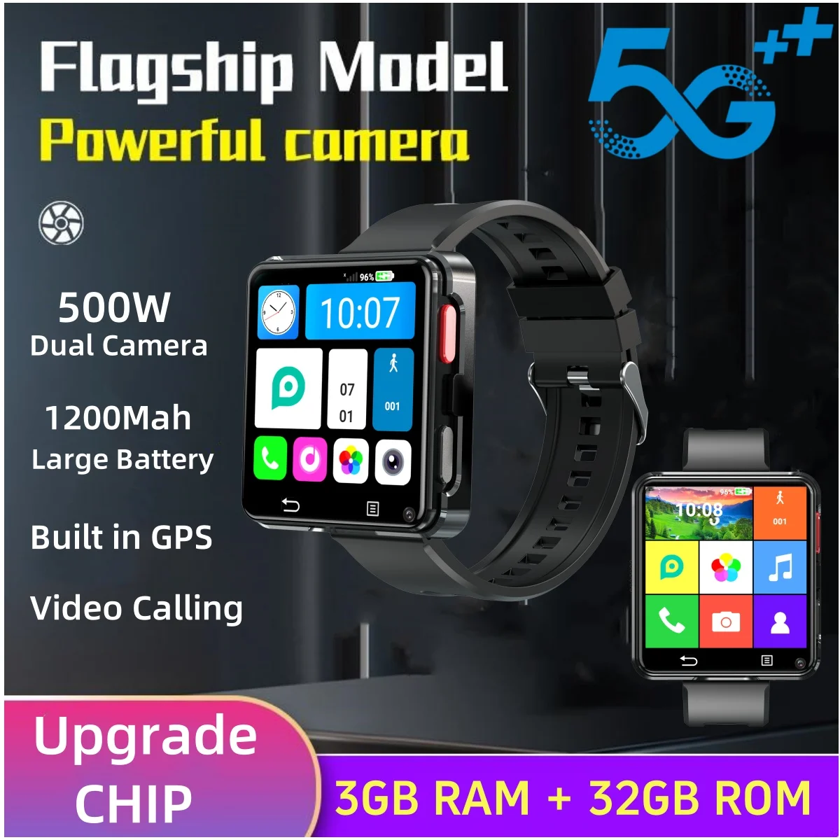 

S998 4G Smart Watch Android 11.0 OS Smartwatch 2.64 inch Large Screen 480*480 MTK6739 500W Dual Camera 1200mAH Battery Wifi GPS