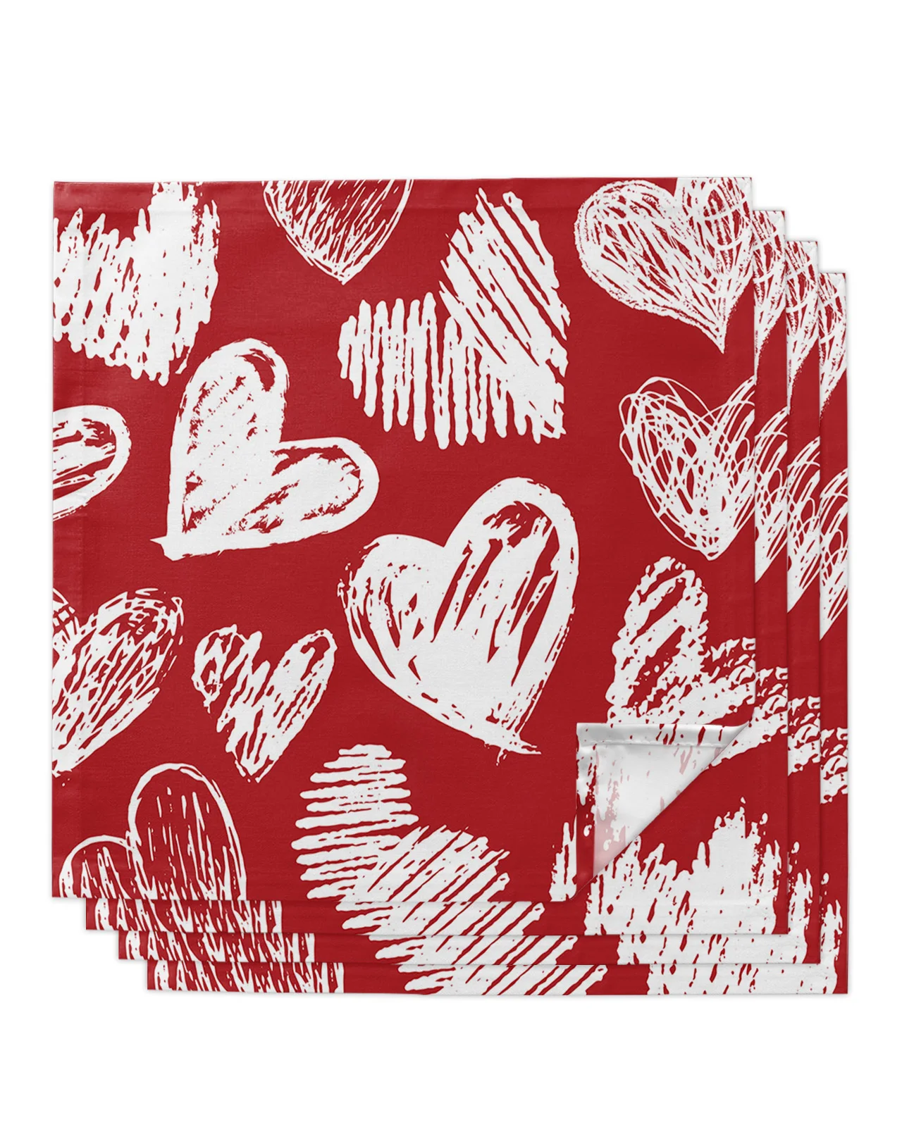 

4pcs Valentine'S Day Love Hand Drawn Table Napkins Cloth Set Kitchen Dinner Tea Towels Table Mat Wedding Decor Napkins