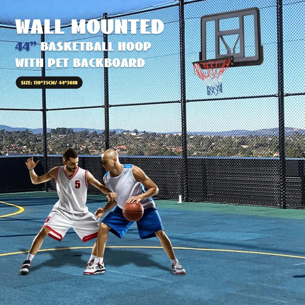 Indoor/Outdoor Basketball Backboard and Rim Kit, 44x30 Wall-Mounted PET Combo for Home Courts