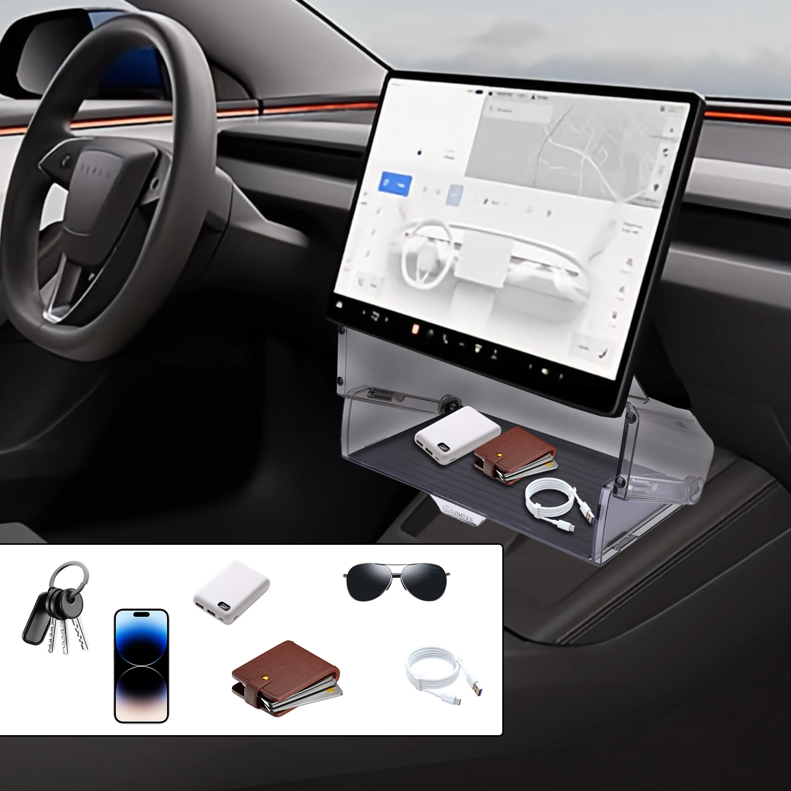 

Magnetic Sunglass Phone Caddy with Anti-Slip Pad Dashboard Organizer Waterproof for Tesla Model 3 2022-2023 & Model Y 2021-2024