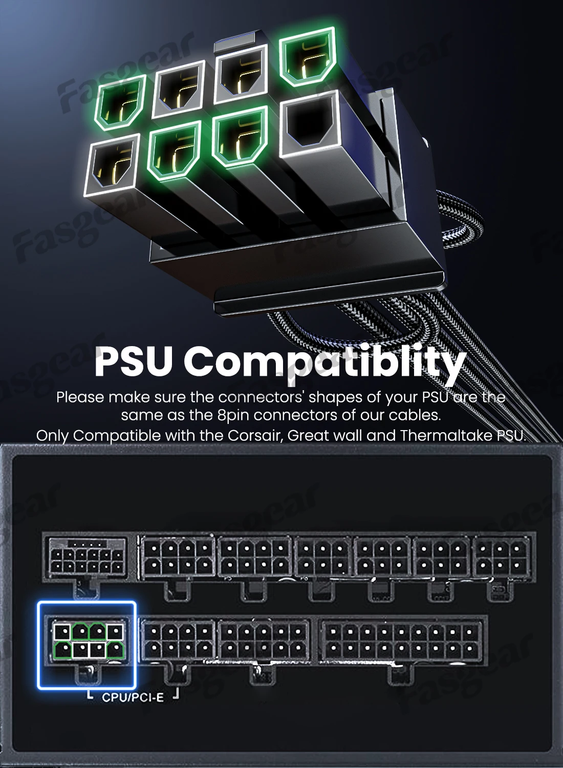 Fasgear PCIe5.0 GPU Power Cable Sleeved 12VHPWR Connector for RTX3090Ti 4000 Series Only for Corsair Great Wall Thermaltake NZXT