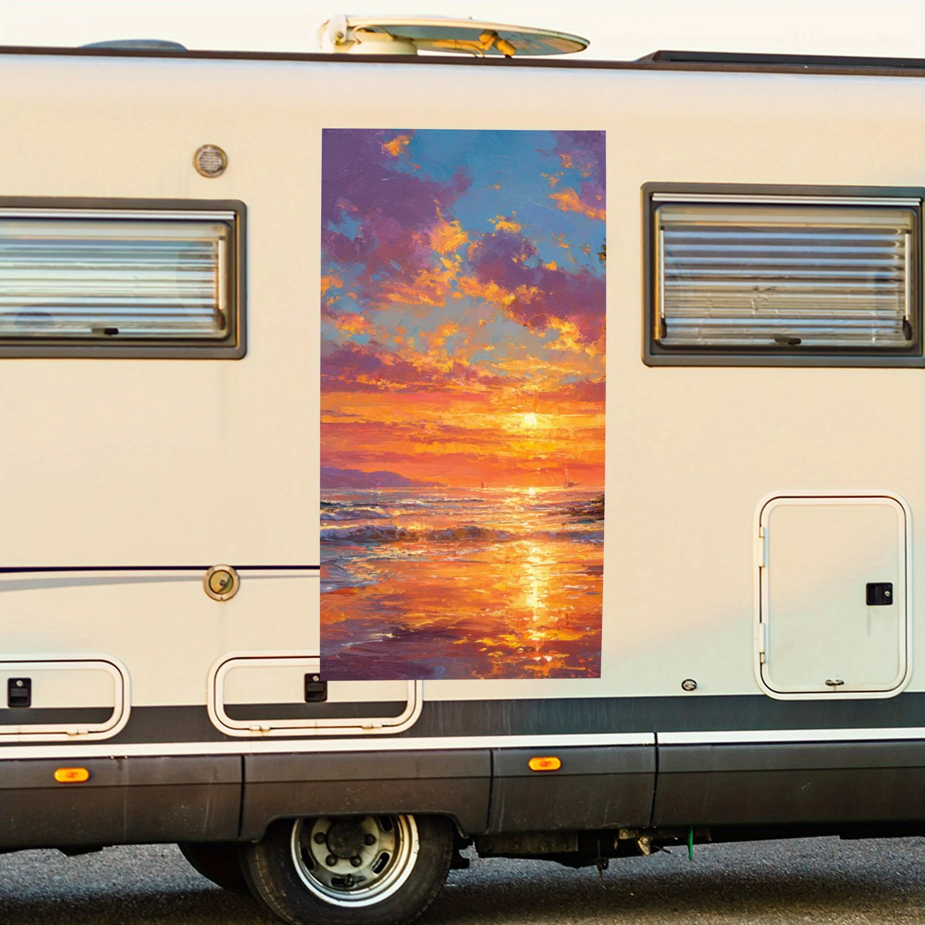 

Tropical Beach Sunset with Palm Trees Car Sticker,Waterproof Vinyl Decal for RV Side, Self - Adhesive Stickers to Decorate & Pro