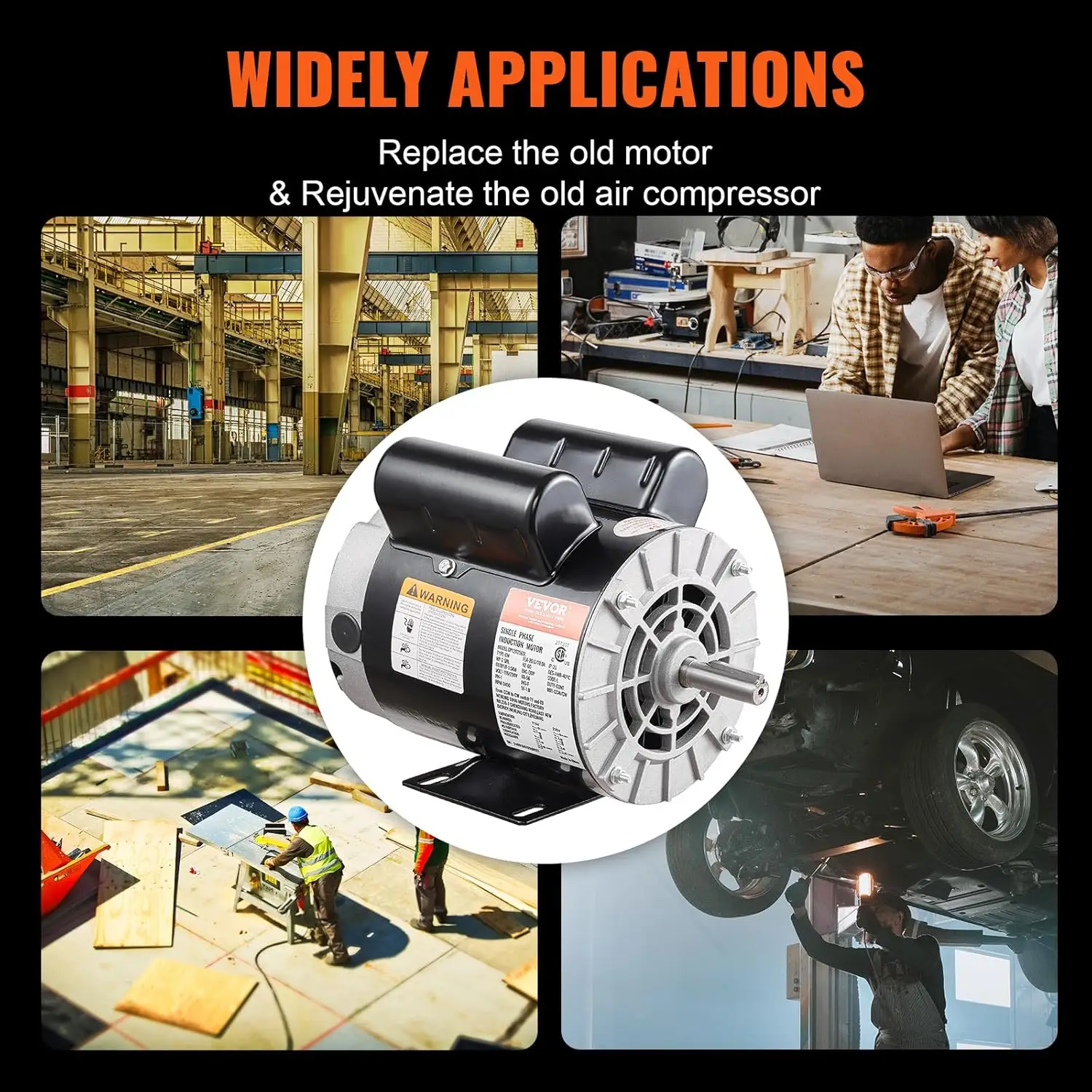 2HP SPL Air Compressor Electric Motor, 115/230V, 20/10 Amps, 56 Frame 3450RPM, 5/8" Keyed Shaft, CW/CCW Rotation