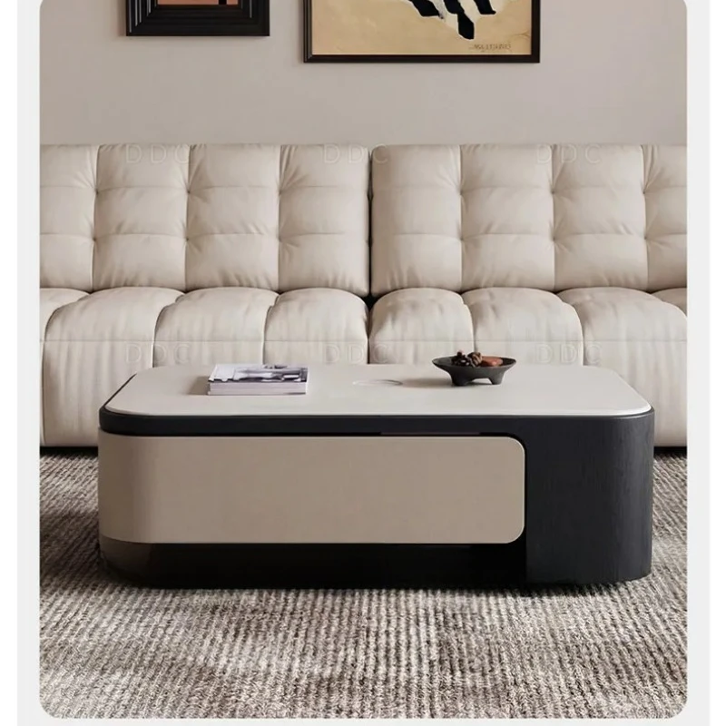 XX Modern minimalist microcrystalline stone storage coffee table, home living room extendable countertop with stool