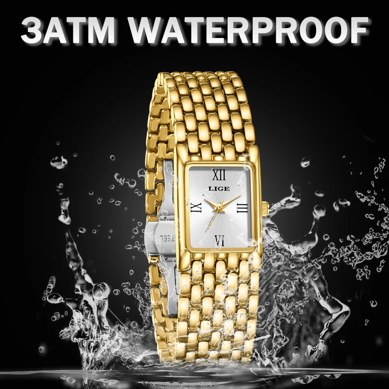 2025 LIGE New Watches Women Fashion Casual Luxury Gifts Womens Waterproof Square Dial Steel Belt Quartz Wrist Watch reloj mujer