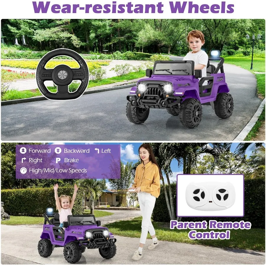 Ride on Truck 12V Battery Powered Electric Vehicle for with Remote Control Bluetooth Power Display LED Lights Music Player Ride