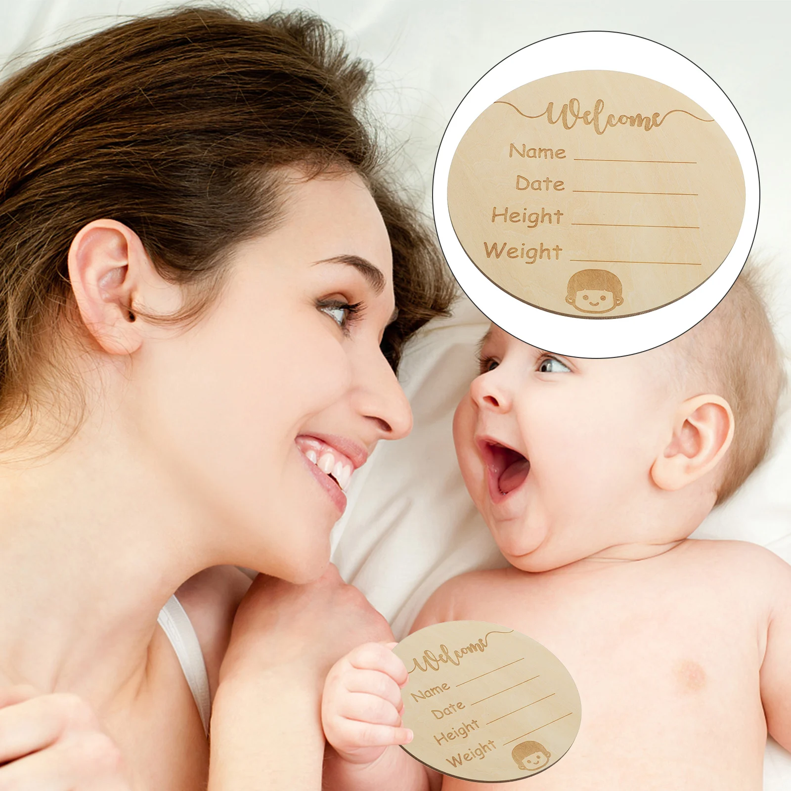 

Baby Arrival Sign Round Wood Birth Board Newborn Announcement Plaque Basswood Plywood Ornament Safe Environmental