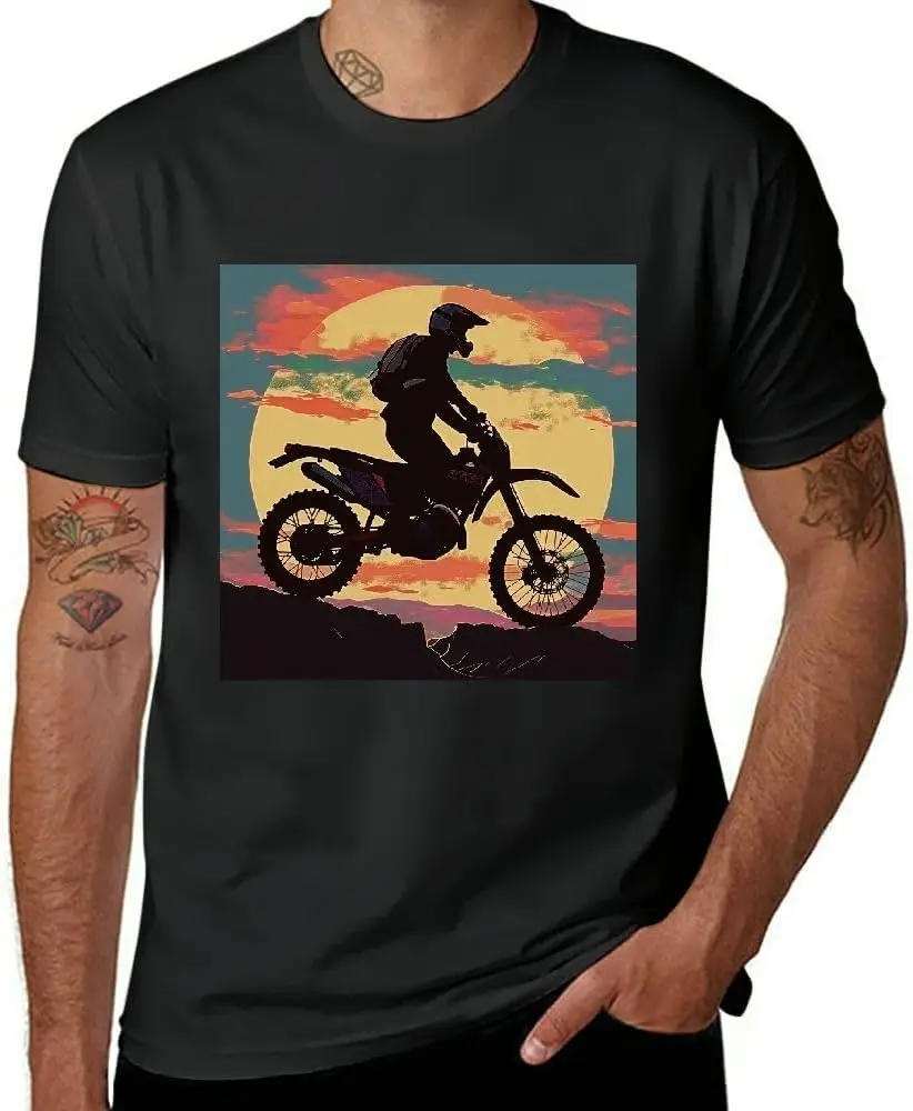 Men's Plus Size Black T-Shirt, Fitted Motocross Summer Tops with Cute Fashion Prints Black