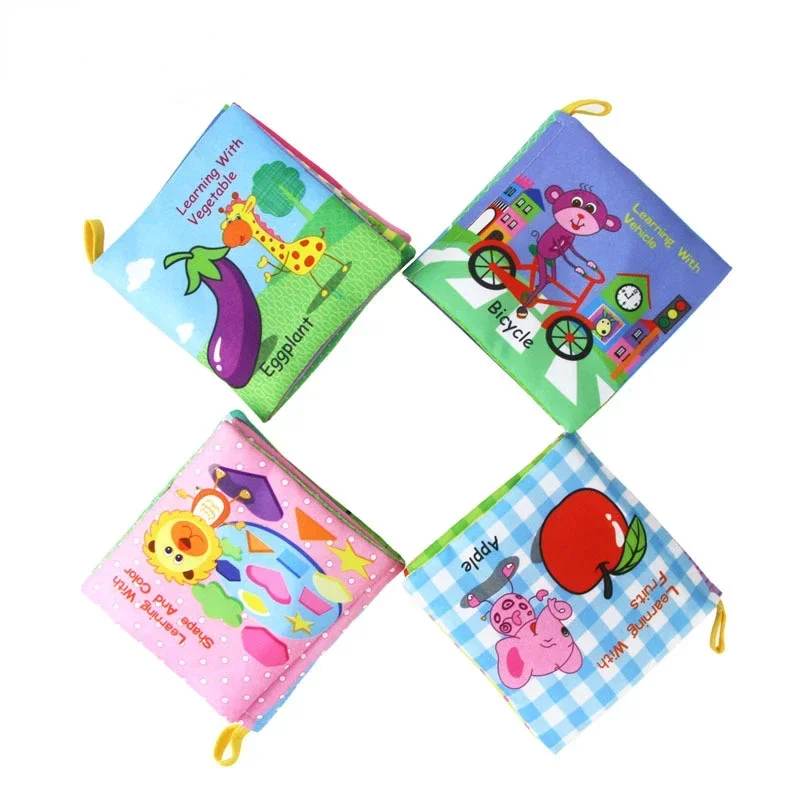 4 Types Soft Cloth Book for Babies Washable Early Educational Toysc Newborn 0-12 Months Cute Design Coloring Books for Kids