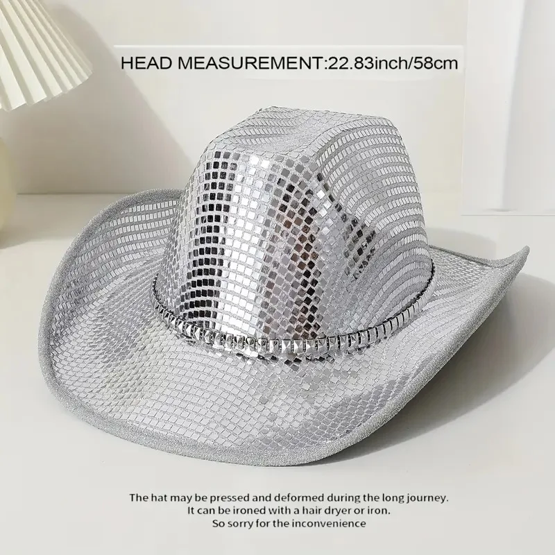 

HongLuan Glitter Silvery Disco Cowboy Hat Rhinestone Woman, Cowboy Accessories & Country Cowgirl Hats for Adults Woman