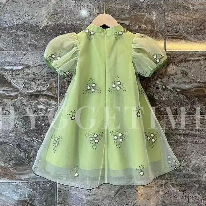 Summer Kids Girls Dress Short Sleeve Retro Princess Dress For Girl Baby Chinese Style Cheongsam Teen Clothes 0-10Y