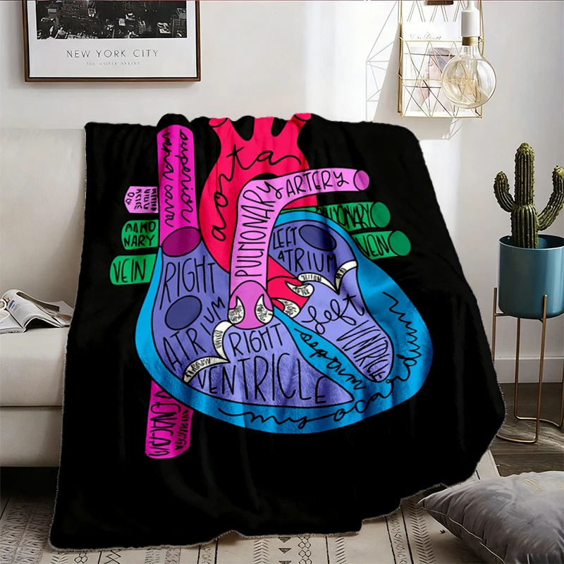 Heart Anatomy Flannel Blanket, Nursing School Flannel Throw, Medical School Student Cozy Blanket