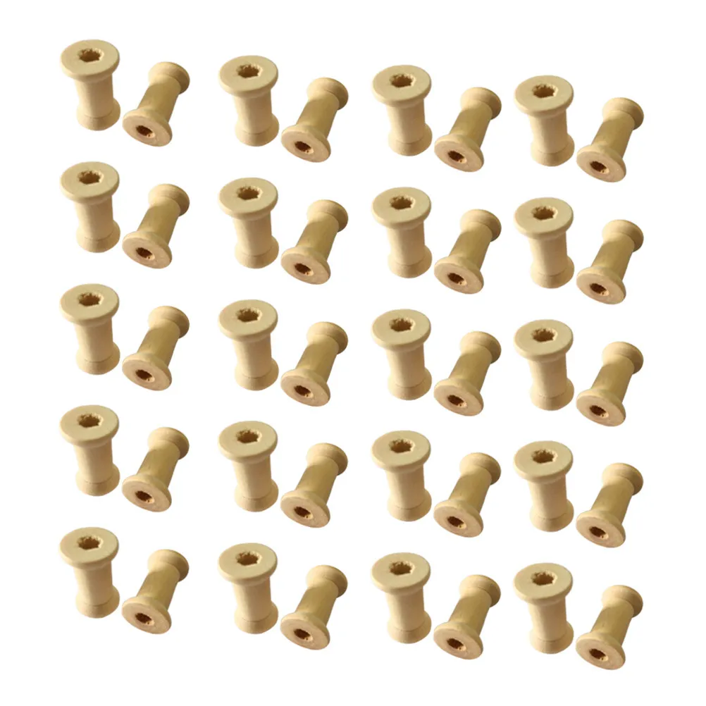 60Pcs Wooden Weaving Bobbins 27x16mm Unfinished Craft Spools for Stringing Stacking Sorting DIY Ornament Making Glass Shaped view 4