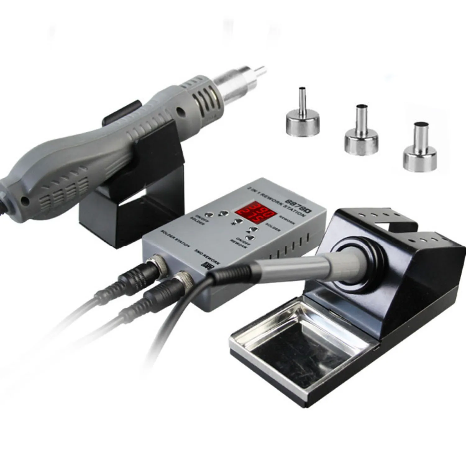 8878D EU 220V Double Digital 2 In 1 SMD Rework Soldering Station Hot Air Blower Heat Gun Welding Solder Iron Repair Tool