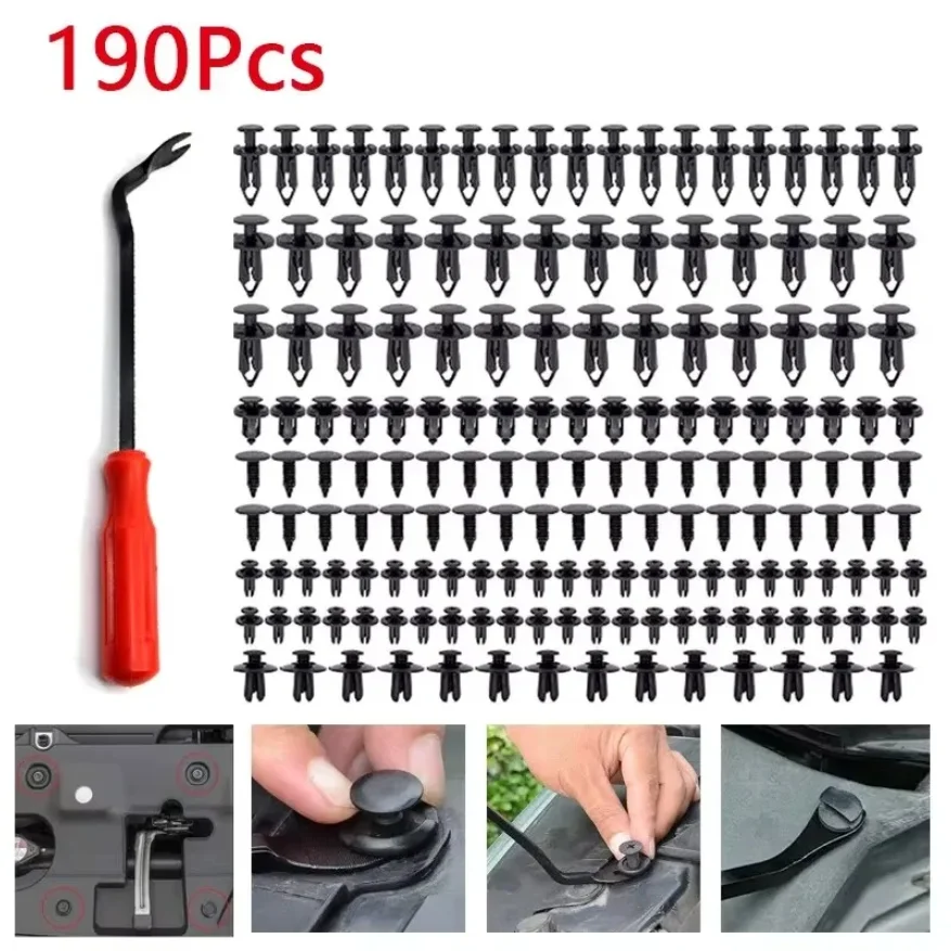 

190 Pcs Auto Plastic Buckle Bumper Clips Fixing Nail Kit 6 Styles Plastic Retainer Fasteners Clip Car Body Push Rivets Parts