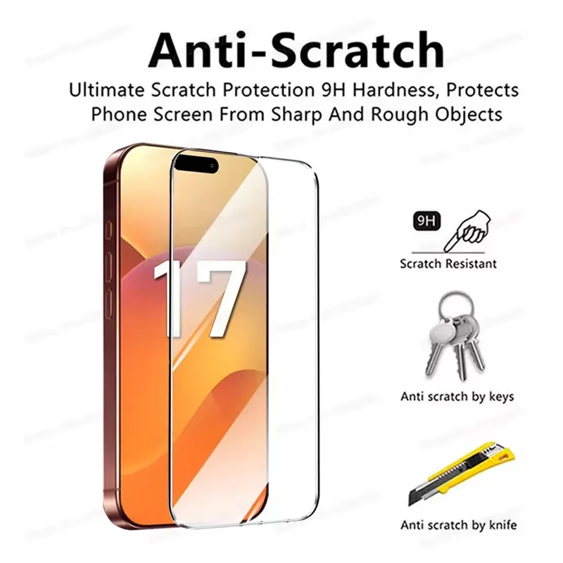 5PCS Screen Protector for IPhone 17 13 11 12 14 15 16 Pro Max 13 Mini Tempered Glass for IPhone 7 8 14 15 16 Plus X XR XS MAX SE