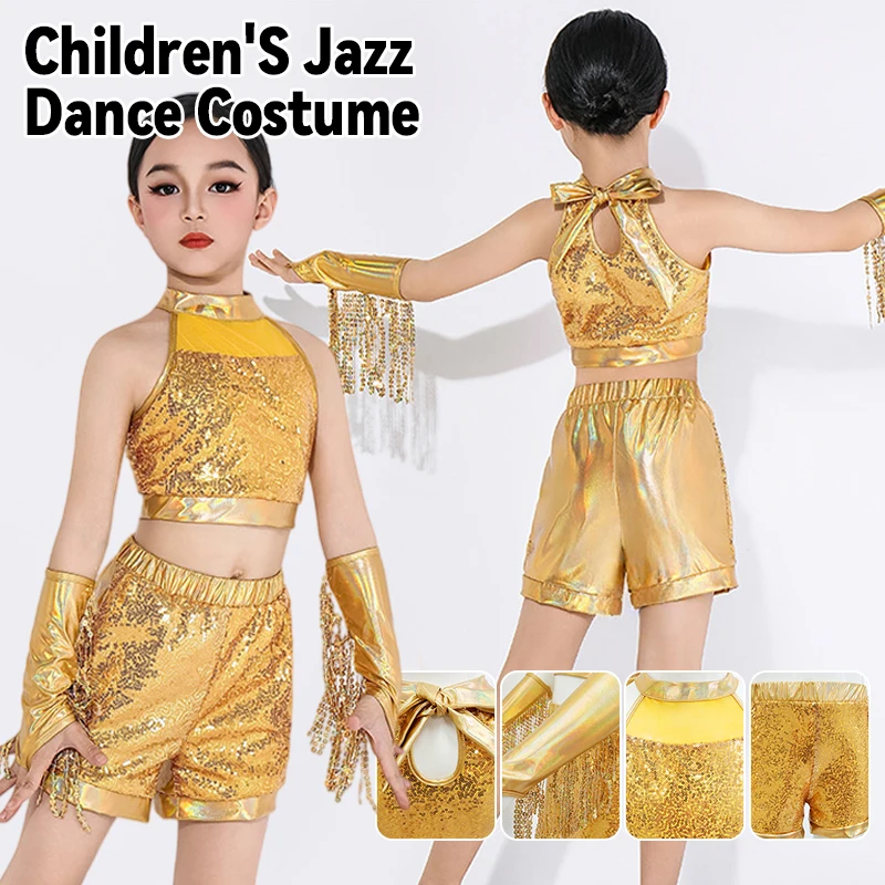

Children's Latin Stage Performance Costumes Kids Clothes Fashion Clothing Girls Party Suit Sequins Tassels Dance Wear Set