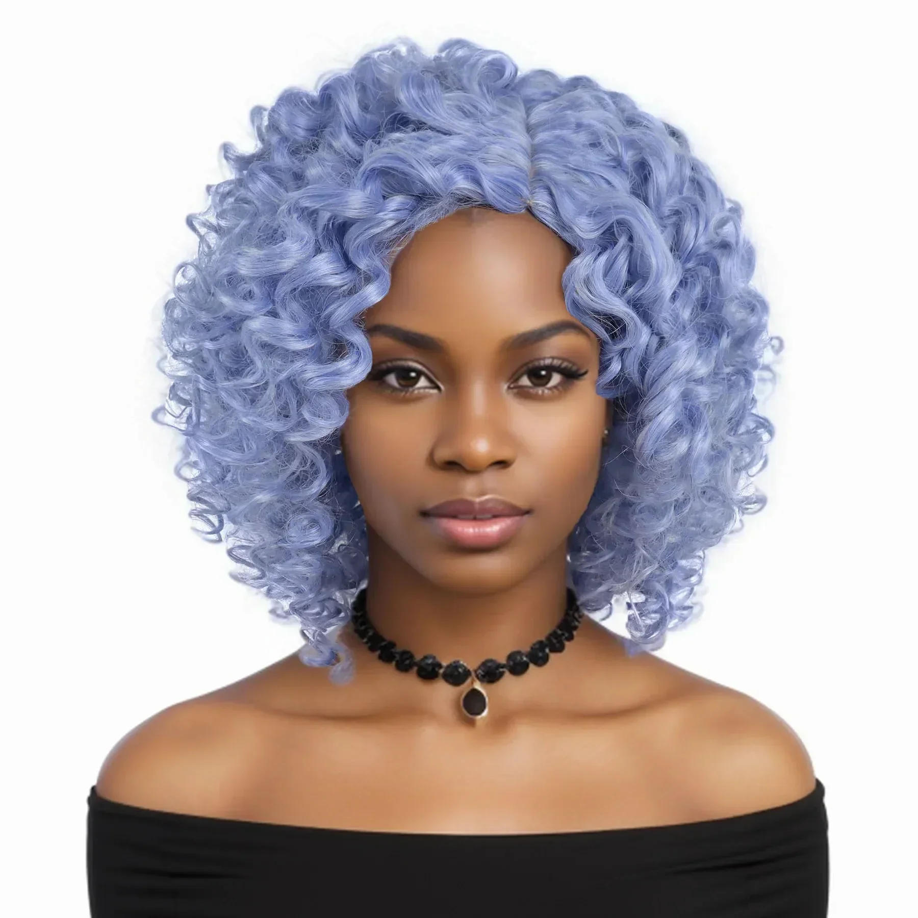 Blue Wigs for Black Women Synthetic Fiber Afro Wig Short Haircut Cosplay Drag Queen Wigs Costume Roleplay Curly Wig Student