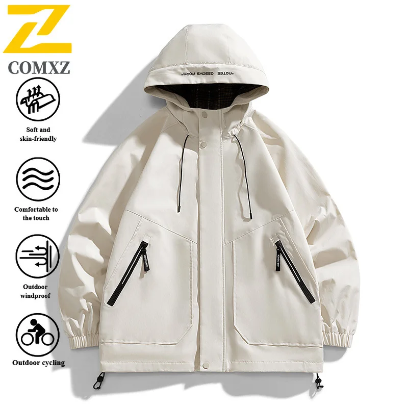 

EiAO Windbreaker Men's Trendy Hooded Waterproof Windproof Casual Coat Loose Fit Outdoor Wear for Hiking Camping Fishing 2025