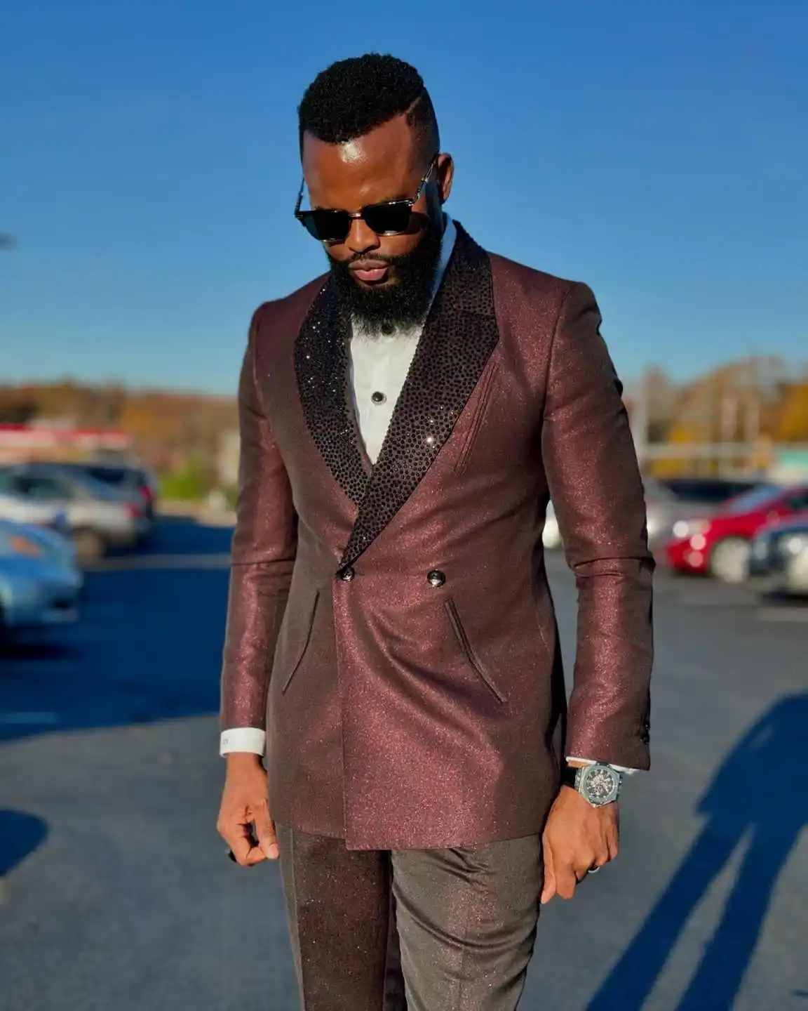 Costumes à paillettes pour hommes, 2 pièces, châle à revers, veste à Double boutonnage, Blazer, Tuxedos sur mesure pour marié, Occasion de mariage