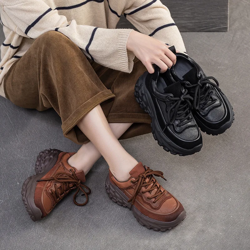 

GKTINOO/весенне-осенние повседневные спортивные кроссовки из натуральной кожи на шнуровке, разноцветные женские туфли на толстой подошве