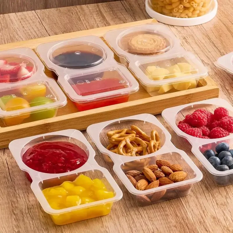 5/10/15/20PCS Double Compartment Condiment Containers With Lids Portable Compartment Snack Boxes Suitable For Outdoor Picnics