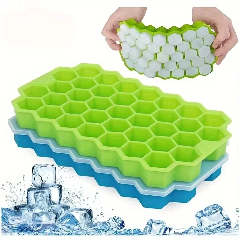 1-4pcs Reusable Free Silicone Ice Mold with Removable Lids, 148 Grids Ice Cube Tray, Creative Honeycomb Ice Mould for Home Use