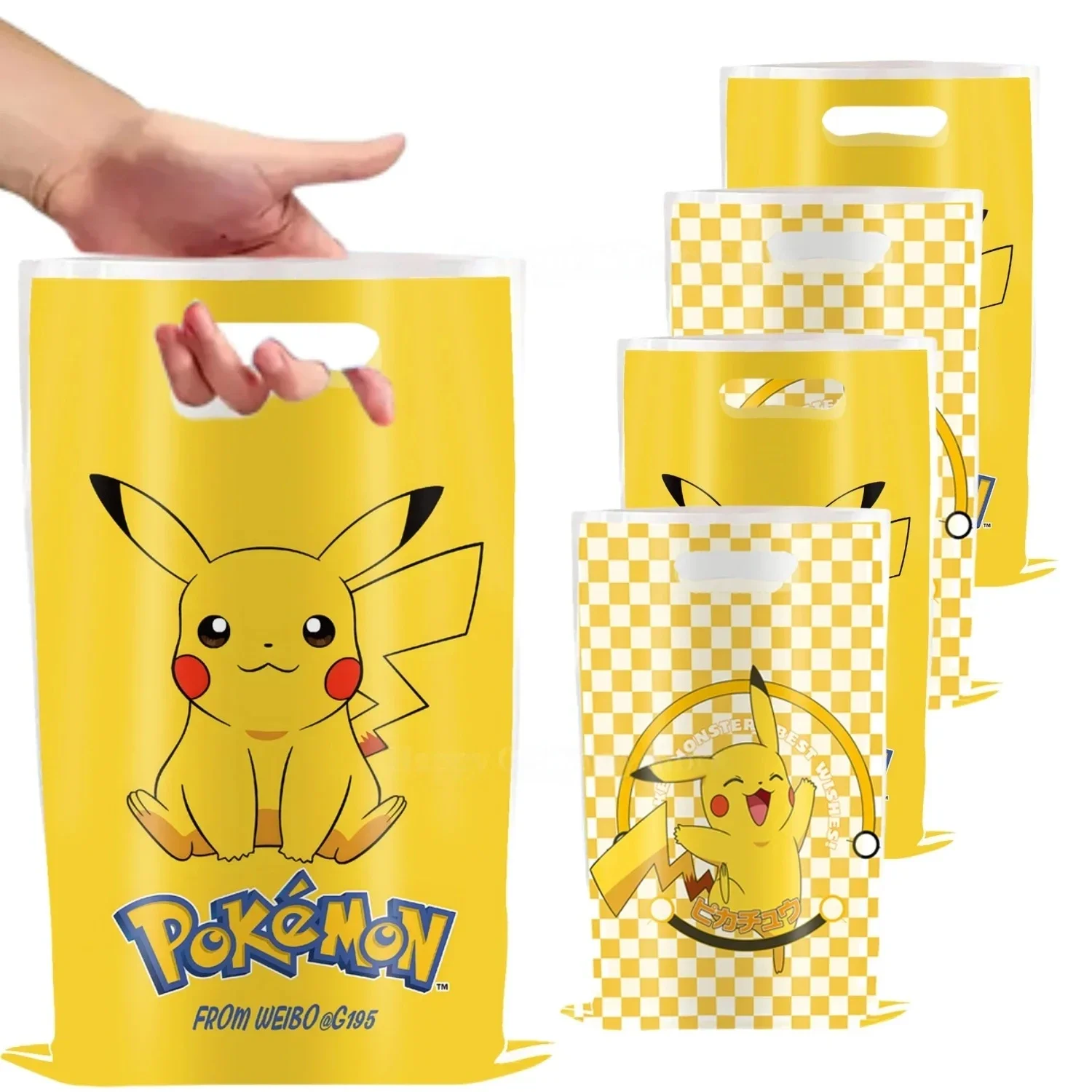 10-50 Stück Pokémon-Themen-Geburtstagsgeschenktüten aus Kunststoff mit Griffen, geeignet für Partygeschenke und Giveaways – Detail 1