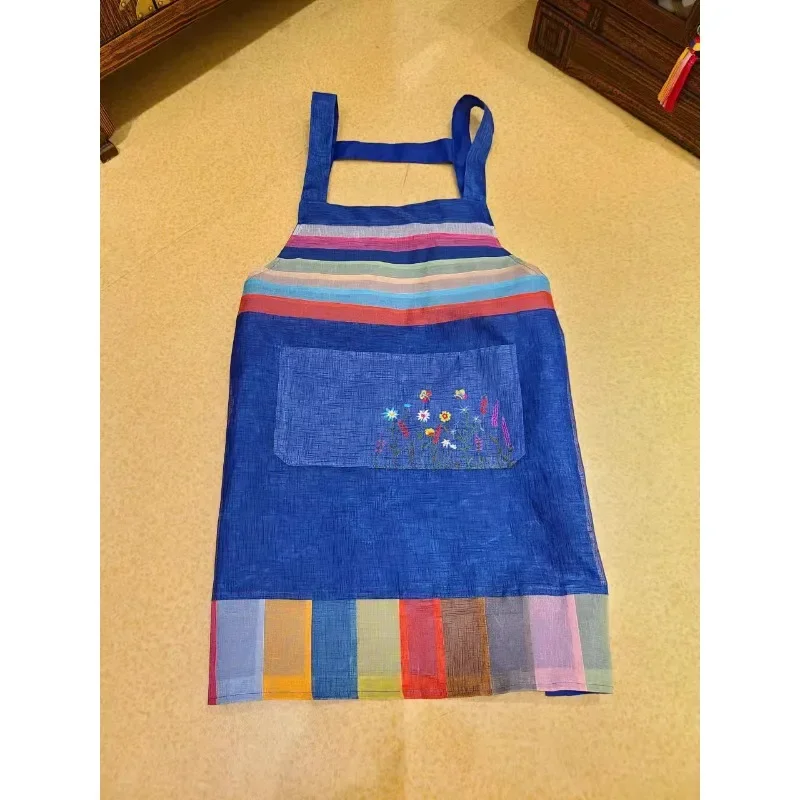 

Cute Korean Version of Home Kitchen Personalized Fashion Color Bar Embroidery Korean Restaurant Waiter Linen Apron