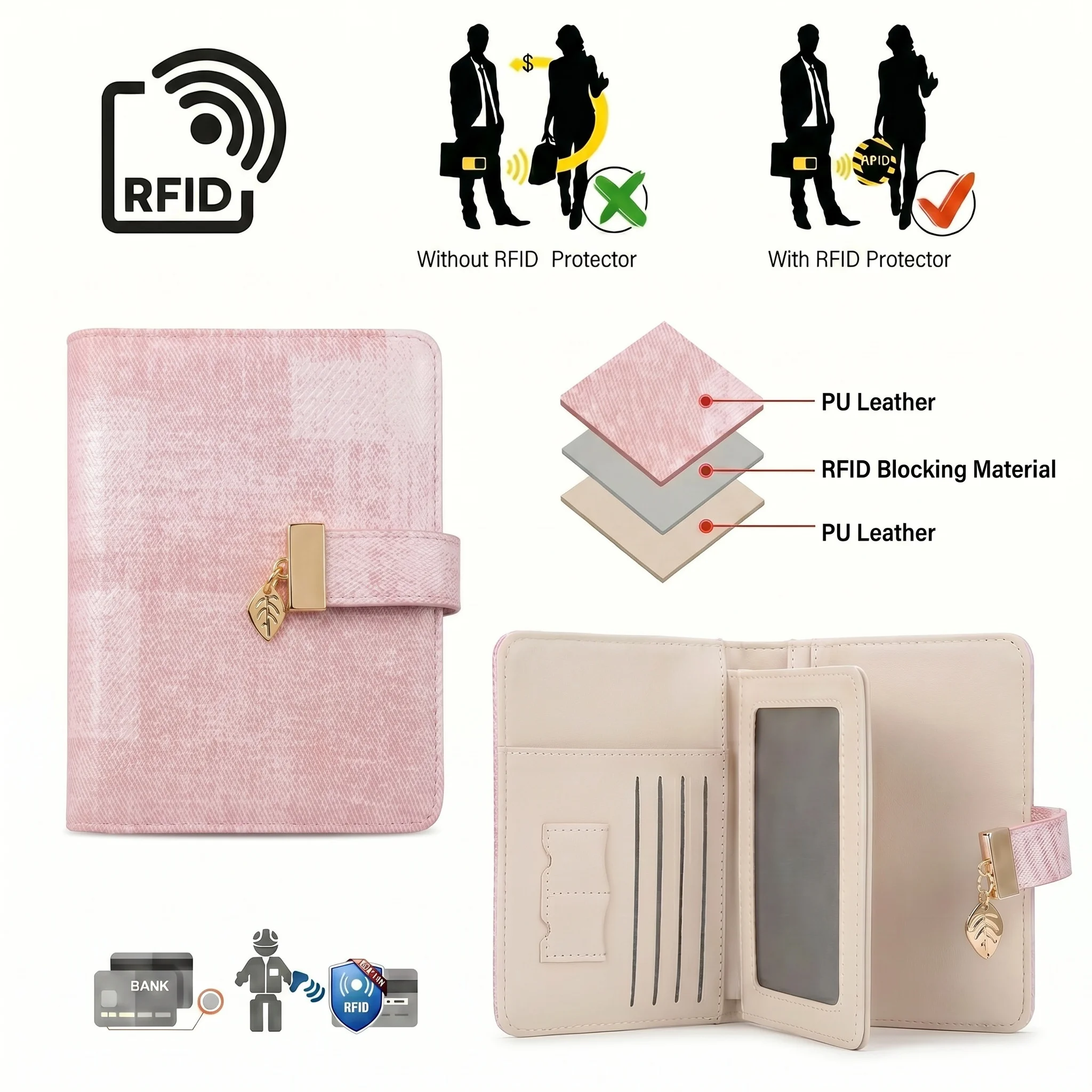 Pomelo Best Pink Plaid RFID Blocking Passport Cover Multi Card Slot Travel Wallet for Women view 5