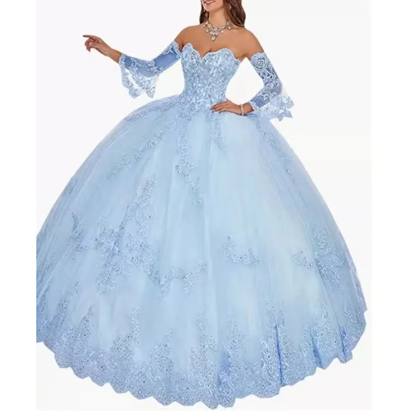 فساتين Quinceanera الوردية الأنيقة 2025 ثوب حفلة تول حفلة موسيقية المبتدأ الدانتيل ستة عشر الحلو 16 فستان Vestidos De 15 Anos