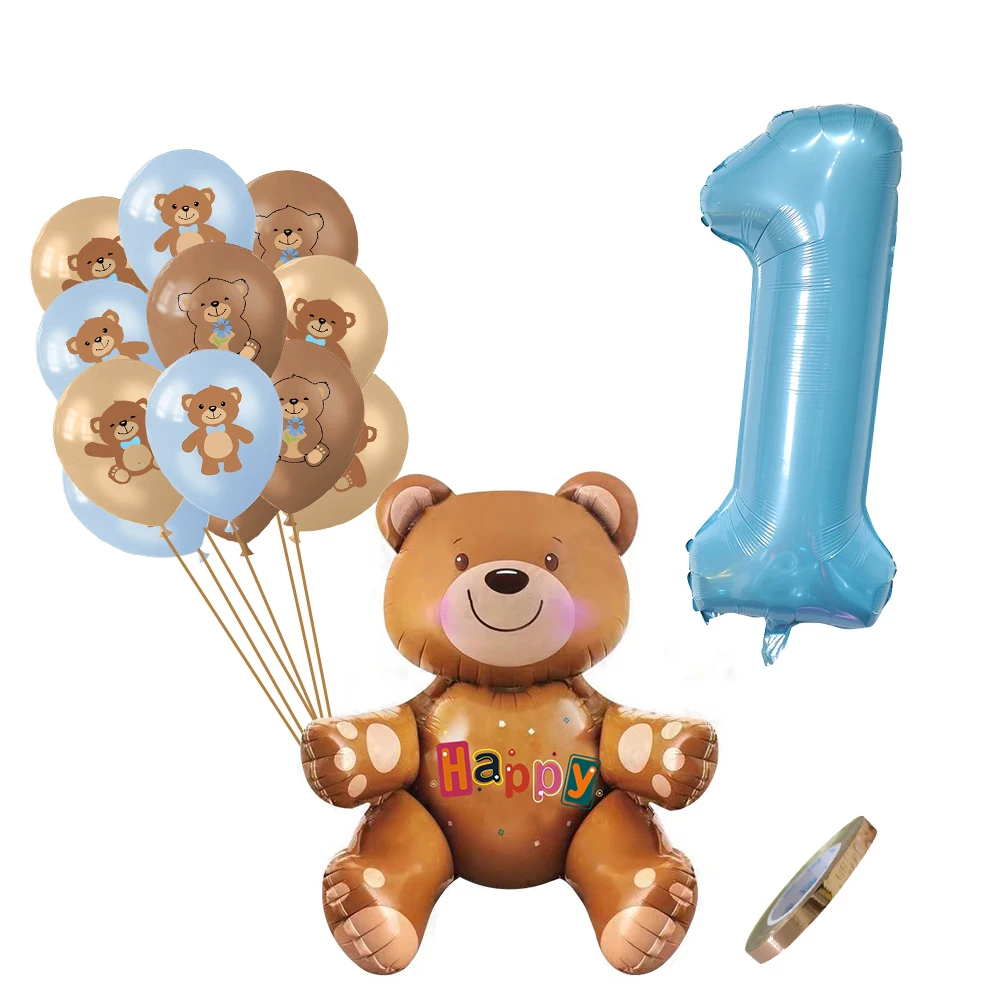 12 stücke Karton Braunbär Ballon Vintage Folie Nummer Ballon für Kinder tragen alles Gute zum Geburtstag Baby party Party Dekorationen DIY Geschenke