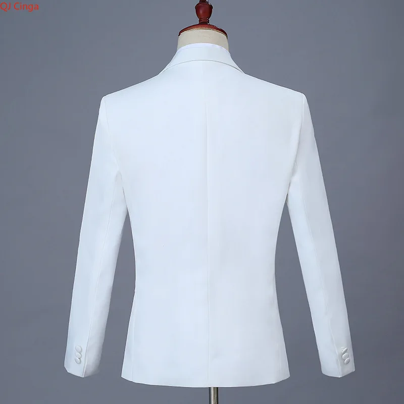 White Men's 2-piece Suit Featuring A Diamond-embellished Collar Jacket Paired with Trousers,Perfect for Weddings, Parties, Stage