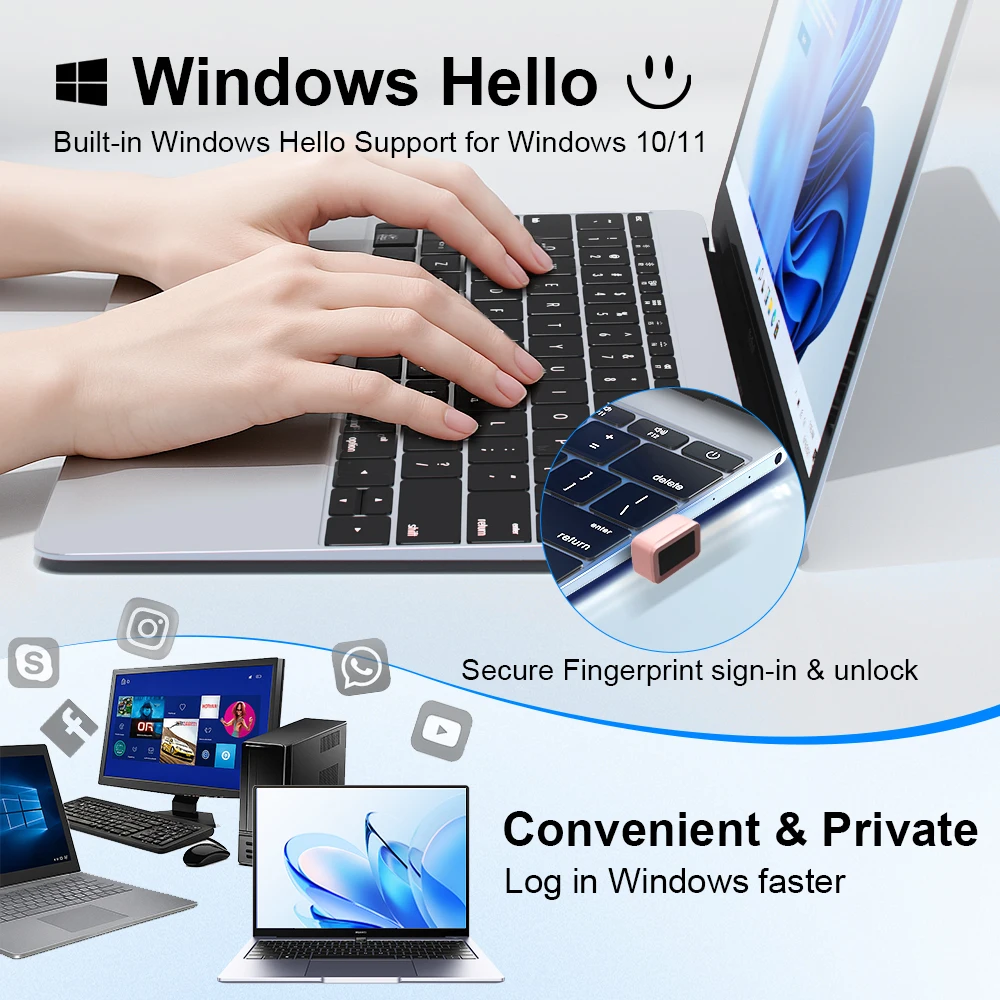 Wholesale USB Fingerprint Reader for Windows 10/11 Hello Unlock - Laptop Desktop Computer Login Security Key in Stock