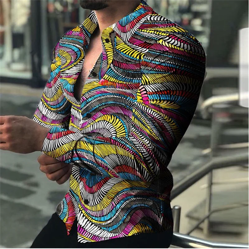 Camisa de manga larga con estampado de lunares para hombre, ropa de calle informal de diseñador, Color Azul Marino azulado geométrico, para