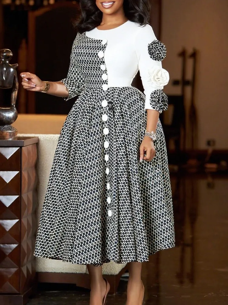 

Elegant African Dresses For Women 2025 New Africa Clothing Turkey Wedding Party 3/4 Sleeve Dress Dashiki Ankara Print Outfit