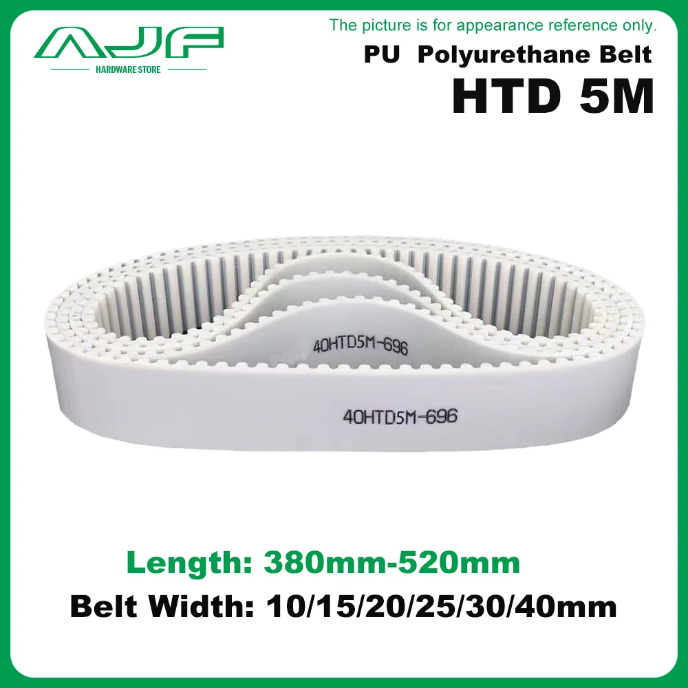 

HTD 5M PU Timing Belt Length 380mm~520mm Width 10/15/20/25/30/40mm 5M White Polyurethane Synchronous Belt Closed Loop Gear Belt