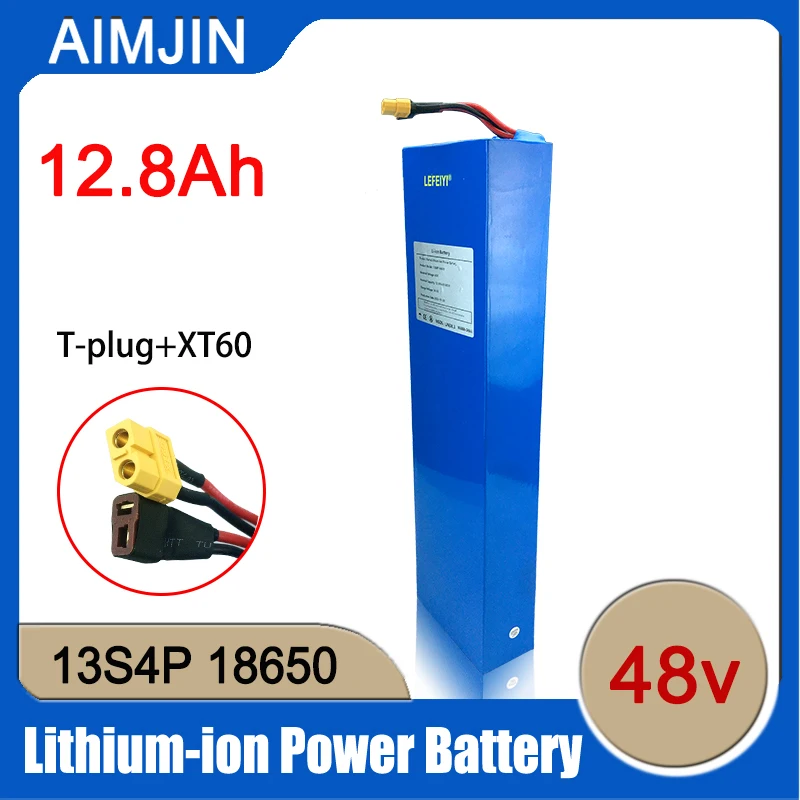 

48V Lithium ion Rechargeable Battery Pack 12.8Ah 13S4P Built-in High-power Balanced BMS 0-800W Electric Bicycle Scooter Battery